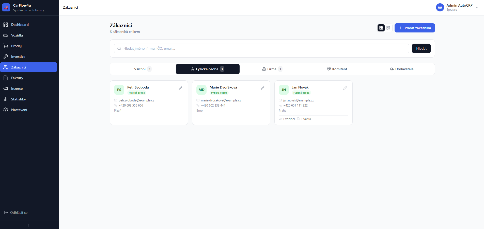 CRM zákazníků – CarFlow4U